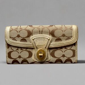 Coach Metallic Gold Signature Turnlock Long Wallet